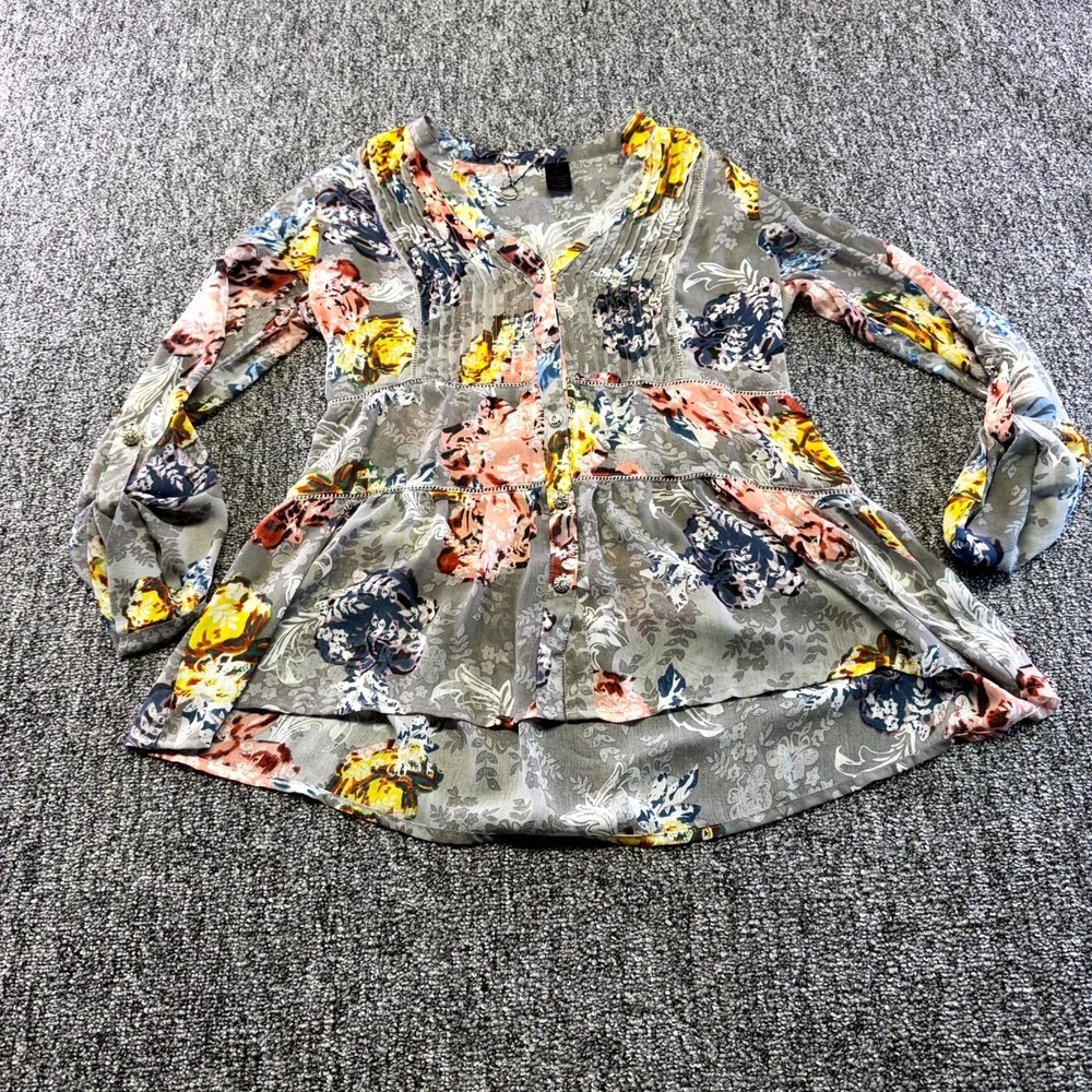 BKE Boutique Blouse Top Womens Small Multicolor Floral Pleated Button Front